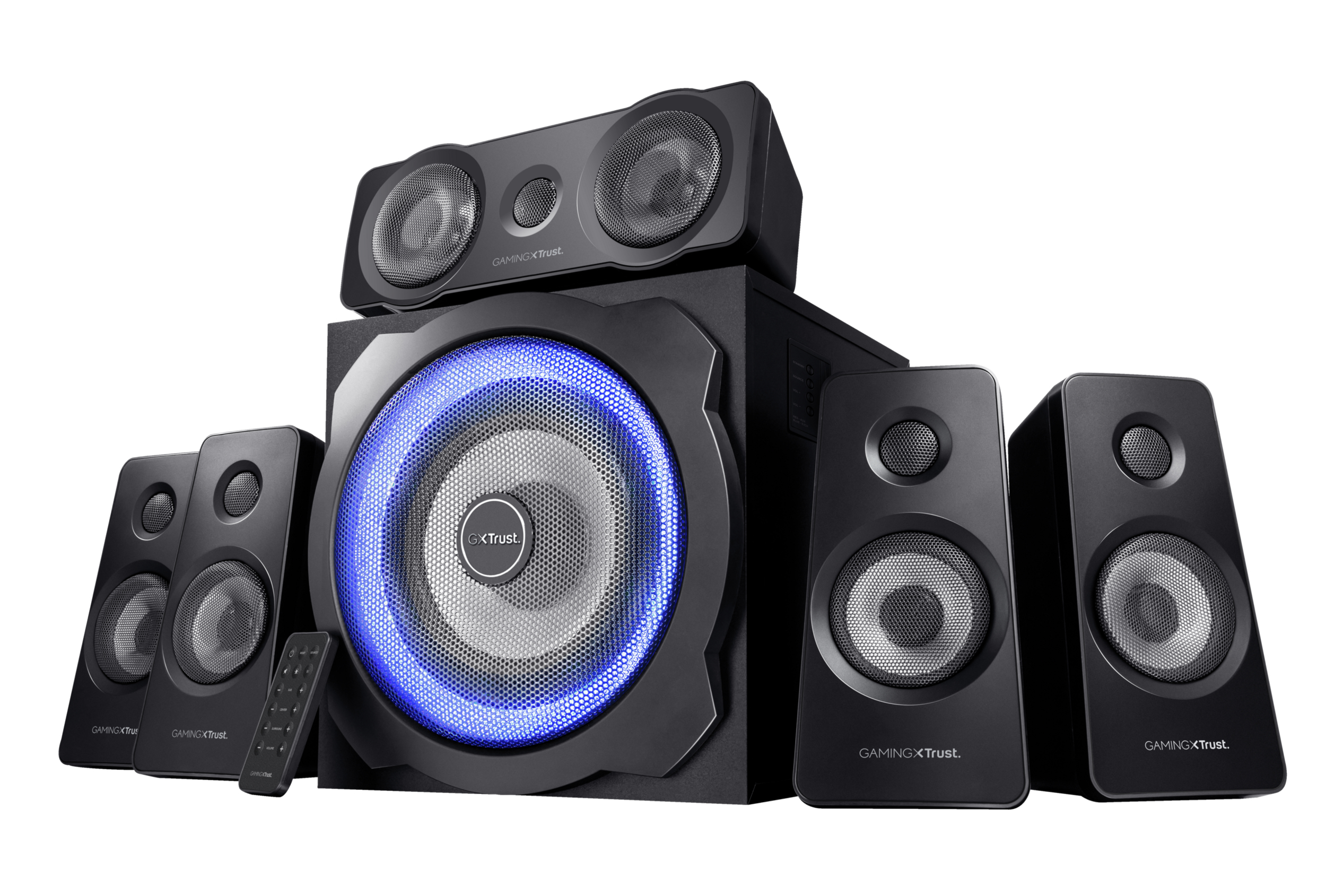 TRUST SET ALTOPARLANTI SPEAKERS 5.1 180W PICCO (90W RMS) - CON TELECOMANDO WIRELESS CON INGRESSO2.0 E 5.1 - SUB WOOFER LEGNO - TRUST GXT 658 TYTAN 5.1 - NERO