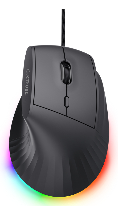 TRUST MOUSE ERGONOMICO  VERTICALE CABLATO 1,7M RGB 12.800 DPI - 6 TASTI PROGRAMMABILI - TRUST GXT 145 REXXA  - NERO