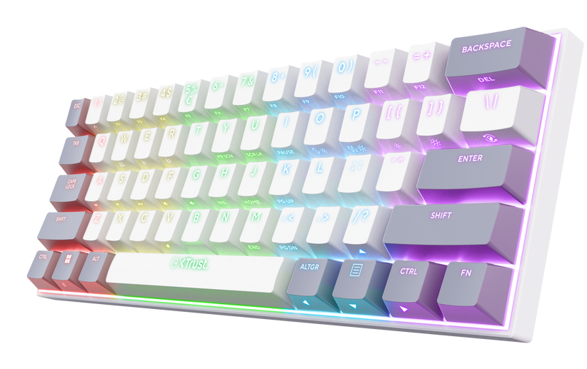 TRUST TASTIERA GAMING MECCANICA WIRELESS (COMPATTA 60%) - MULTICONNECT 2x BT + 1 WL 2,4GHz - LAYOUT ITALIANO - TRUST GXT ACIRA - BIANCO