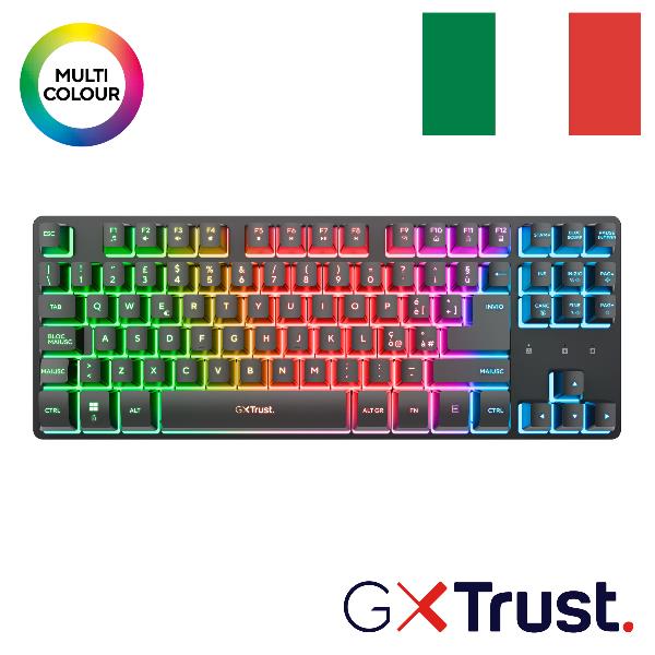 TRUST TASTIERA GAMING WIRELESS (COMPATTA TKL) ILLUMINATA - RICARICABILE - LAYOUT ITALIANO - TRUST GXT831W THADO TKL - NERO