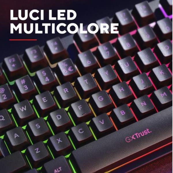 TASTIERA GAMING WIRELESS (COMPATTA TKL) ILLUMINATA - RICARICABILE - LAYOUT ITALIANO - TRUST GXT831W THADO TKL - NERO 8