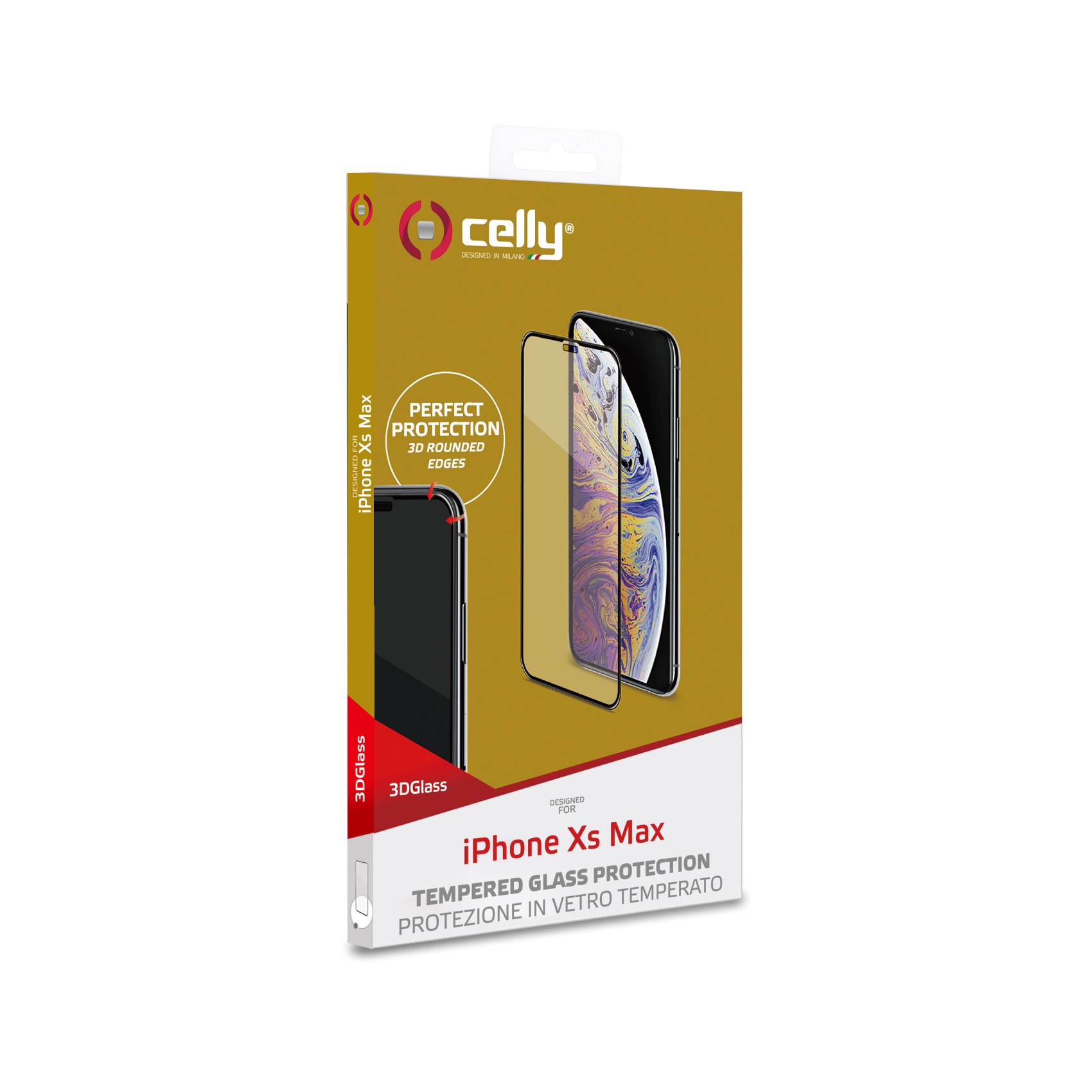 CELLY 3DGLASS - Vetro 9H con bordo colorato nero per schermo curvo compatibile con Apple iPhone Xs Max