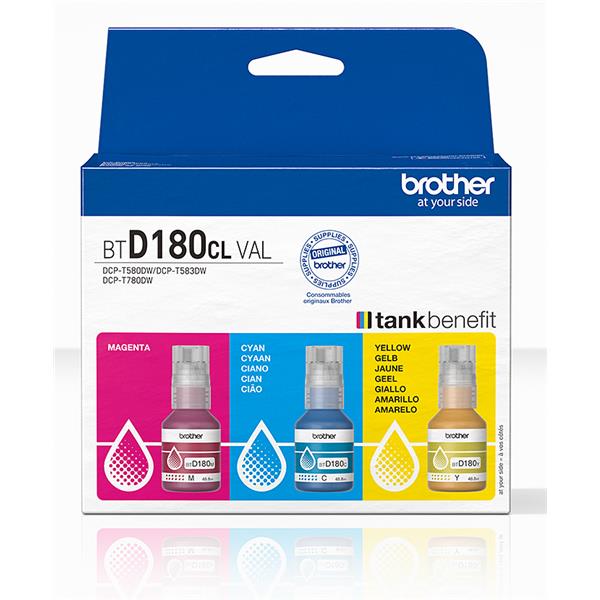 CONSUMABILI BROTHER Kit da 3 flaconi inchiostro Ciano, Magenta, Giallo Brother BTD180CLVAL