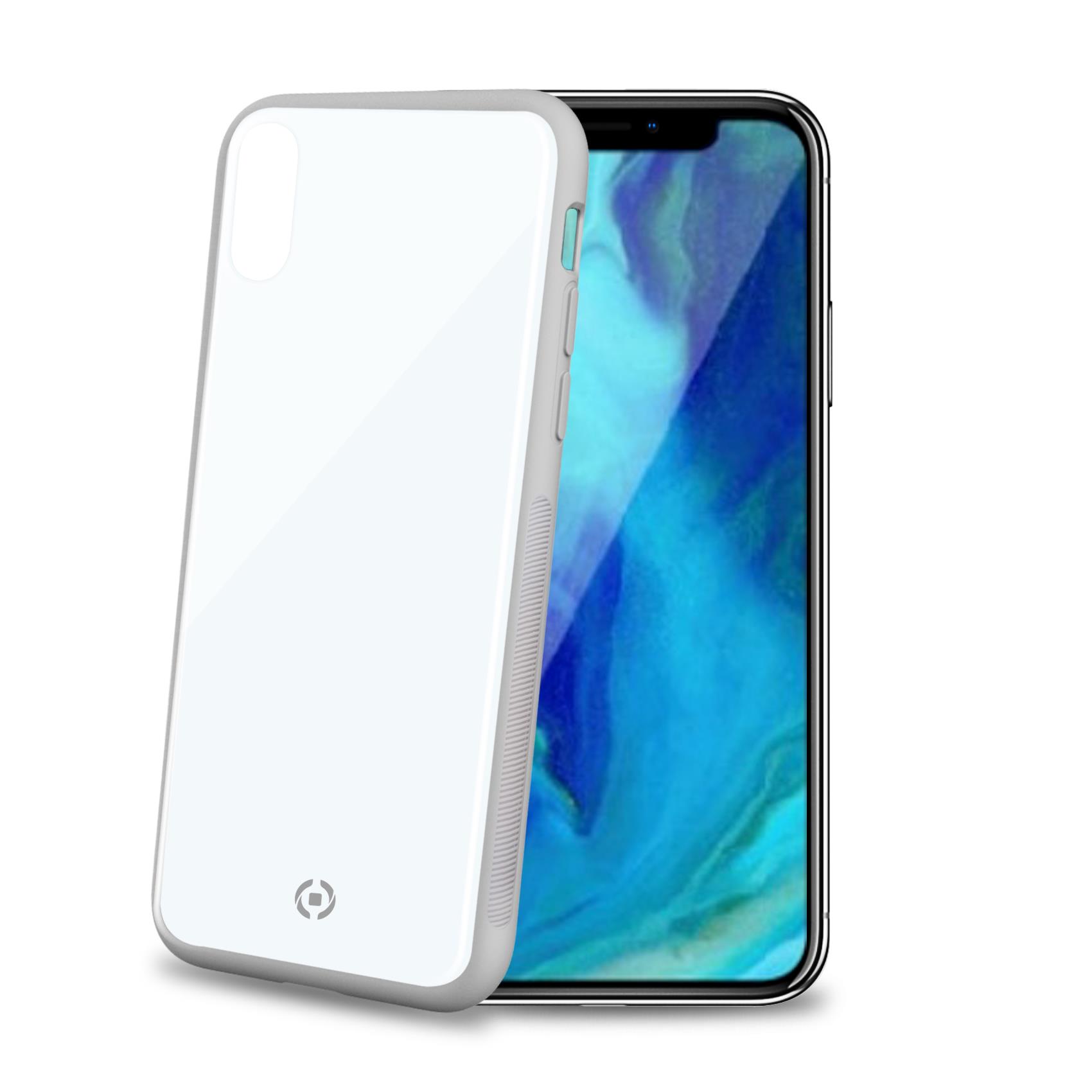 CELLY DIAMOND - Cover rigida in vetro temperato anti-graffio e bordi in TPU colore bianco compatibile con Apple iPhone Xs Max