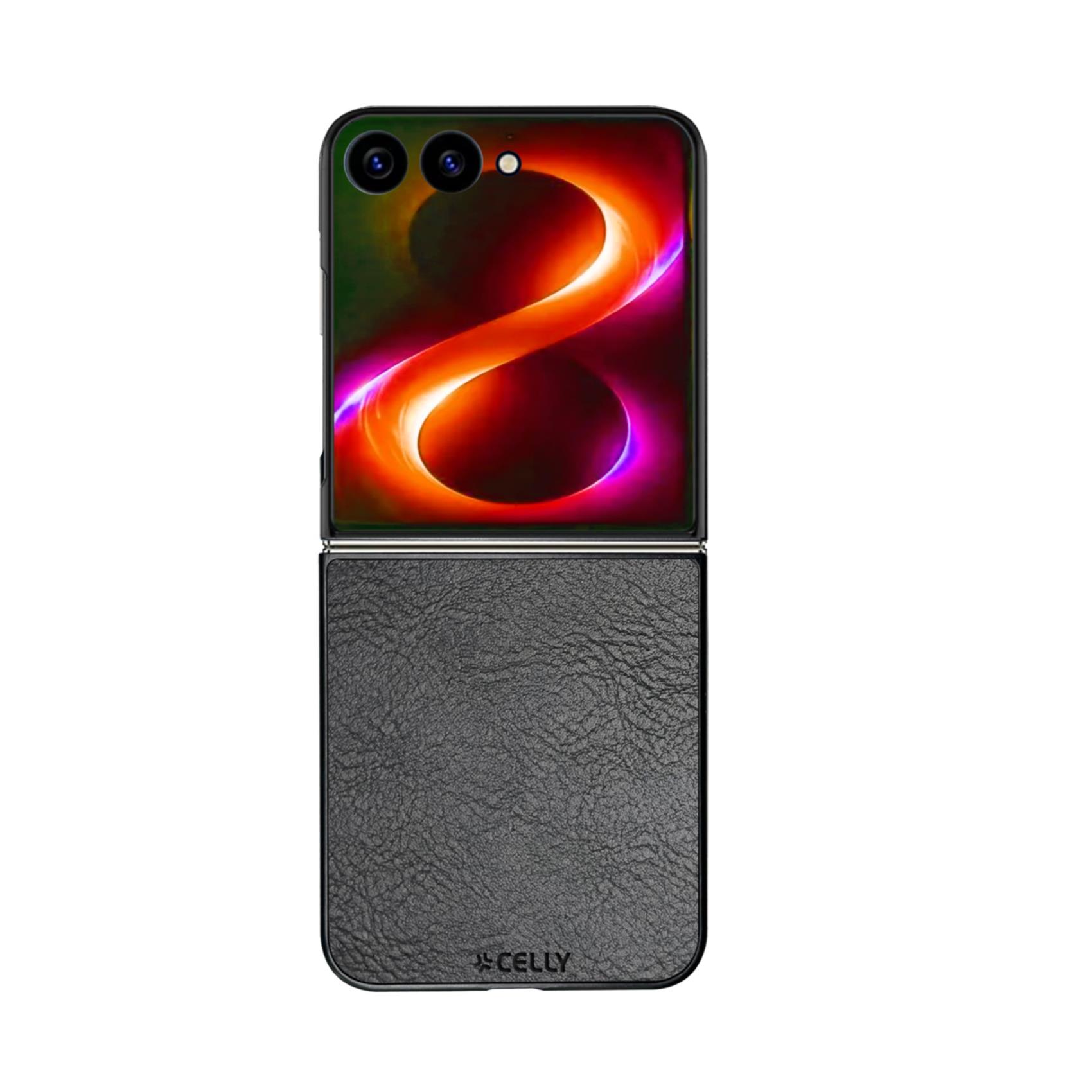 FOLDING - Cover in TPU composta da scocca anteriore e posteriore, effetto pelle sintetica colore nero compatibile Samsung Galaxy Z Flip 8 5