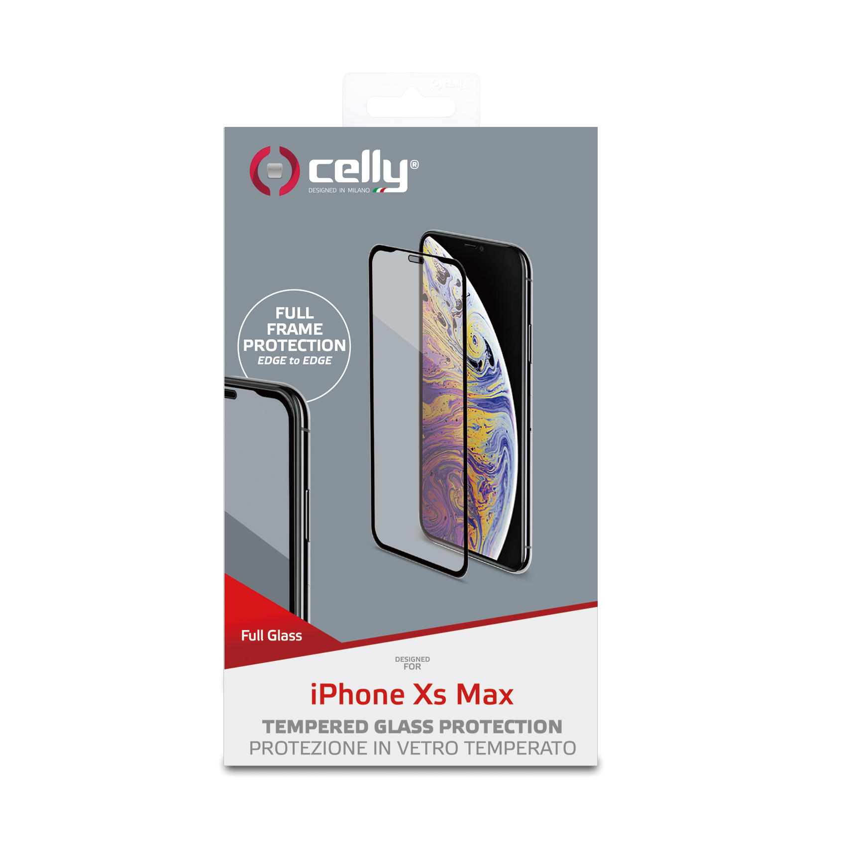 CELLY FULLGLASS - Vetro 9H con bordo colorato nero compatibile con Apple iPhone Xs Max