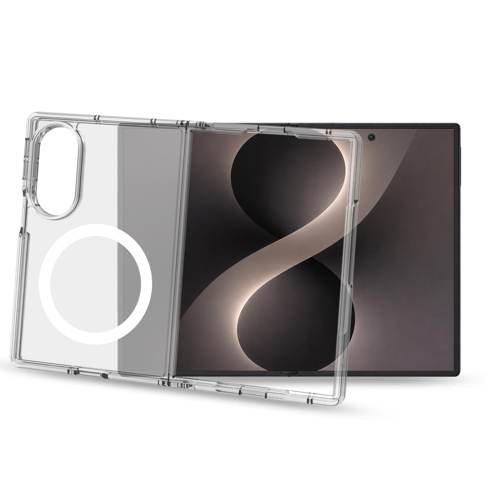 GELSKINMAG - Cover morbida trasparente in TPU, compatibile con la tecnologia Magsafe, anello magnetico color Bianco per Samsung Galaxy Z Fold 8 2