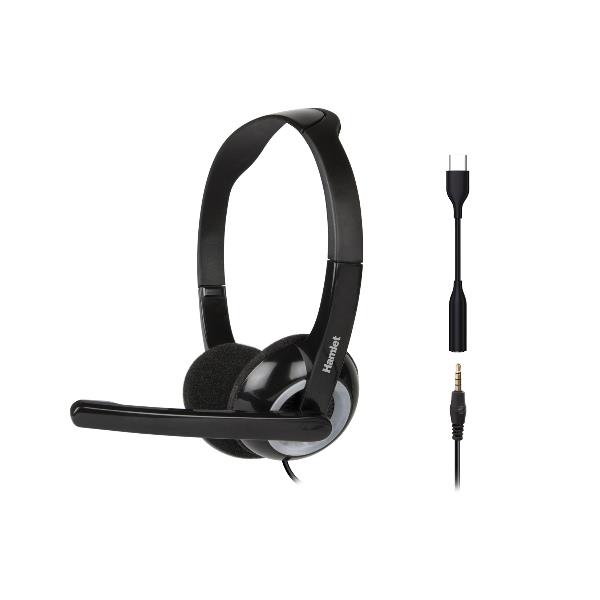 HAMLET HHEADMUS-CJ  Cuffia Stereo con Microfono per Computer  USB-C + Jack 3,5 mm