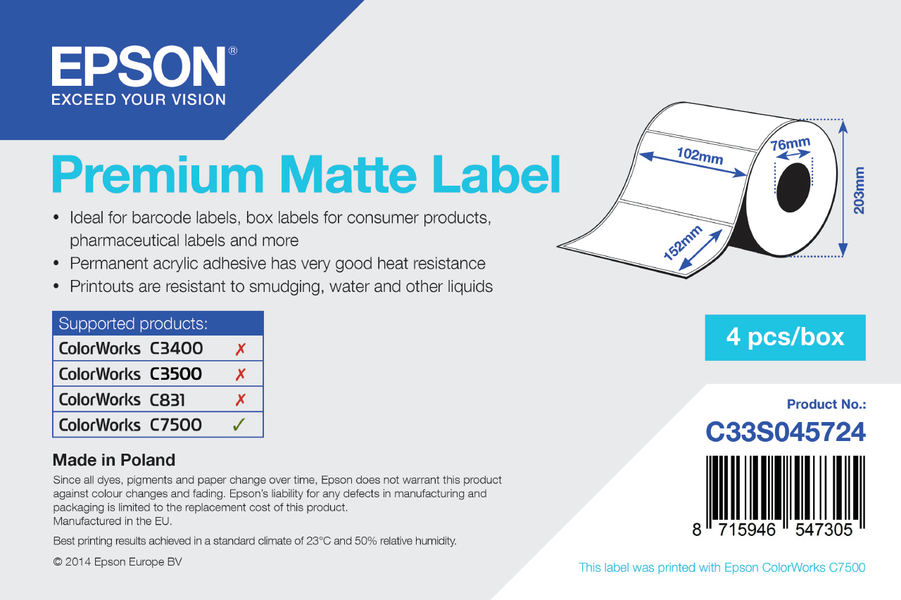 Epson PREMIUM MATTE DIE-CUT 102MMX152MM 800 LBLS