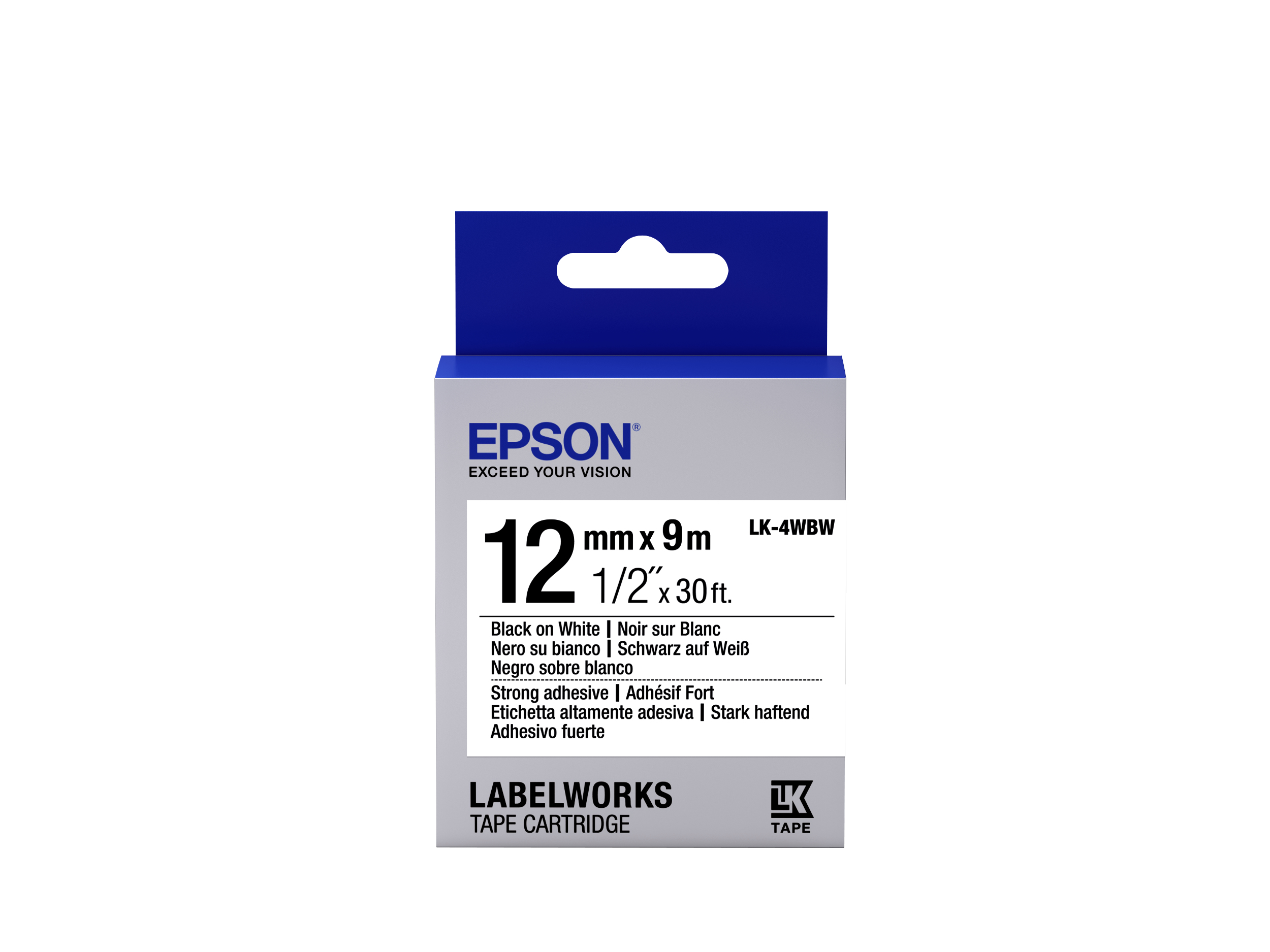 Epson TAPE - LK-4WBW STRNG ADH BLK-/W WHT 12/9
