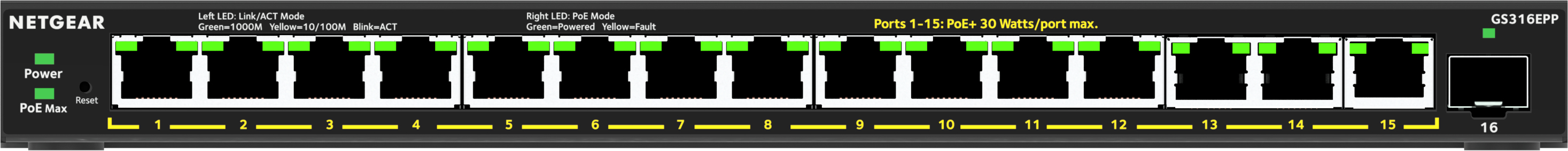Netgear 16-PORT GE PLUS SWITCH HIGH-POWER POE+ (GS316PP)