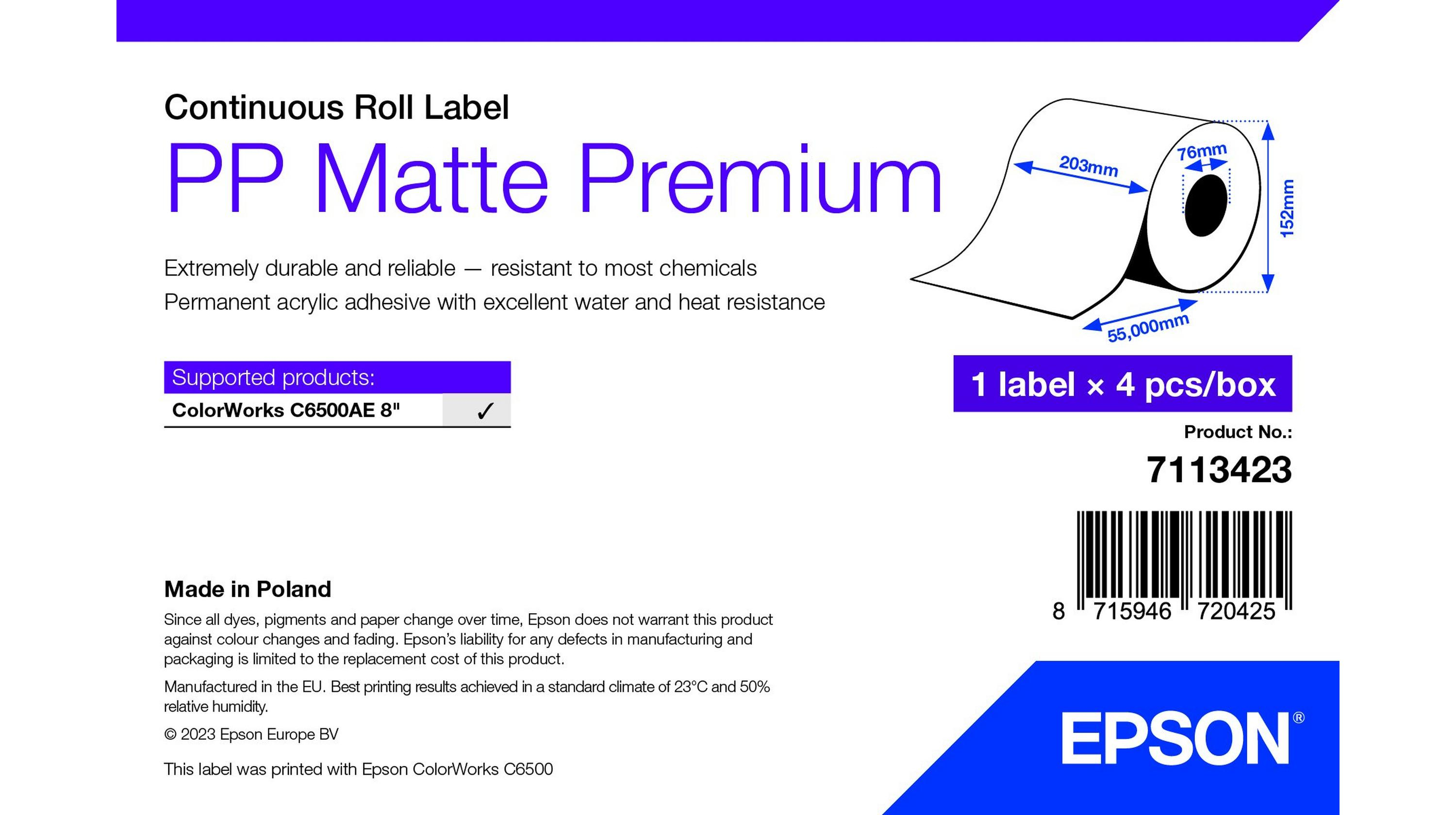 Epson PP MATTE LABEL PREM CONTINUOUS ROLL 210X55MM