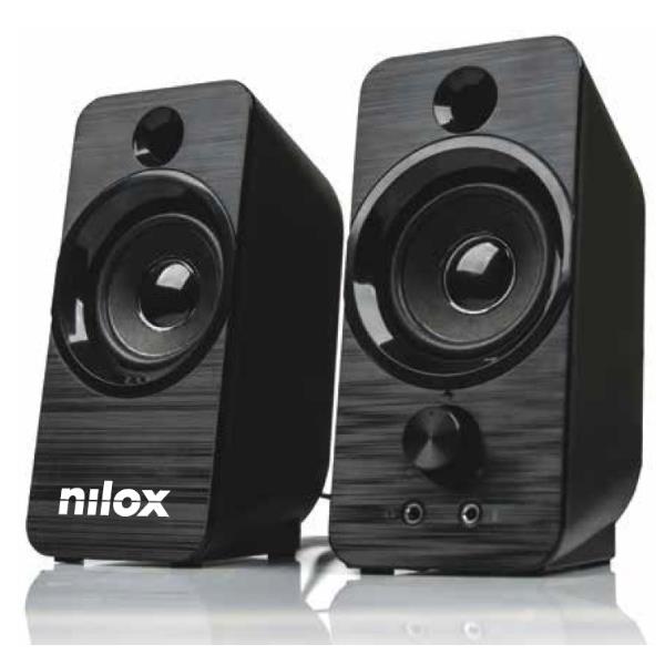 NILOX PC COMPONENTS NILOX TECH - Altoparlante con connessione USB con microfono, potenza audio 3 watt x 2, funzioni AUX IN, jack cuffie / MIC, controllo volume.