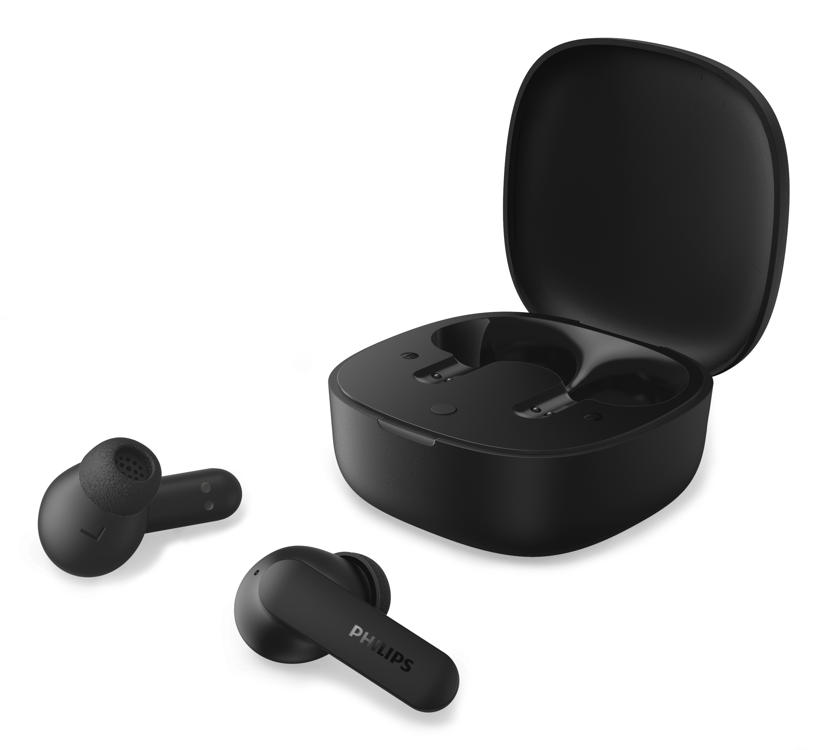 PHILIPS TV & AUDIO AURICOLARI PICCOLI TRUE WIRELESS BLUETOOTH MICROFONO IPX4 CUSTODIA RICARICABILE TASCABILE - NERO