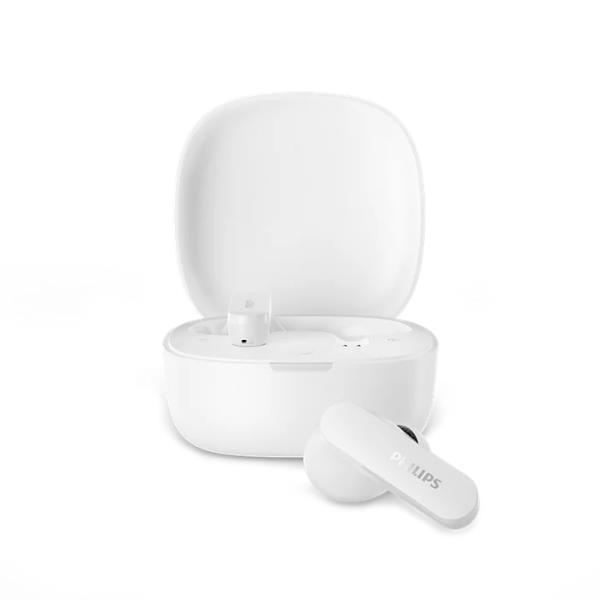 PHILIPS TV & AUDIO AURICOLARI PICCOLI TRUE WIRELESS BLUETOOTH MICROFONO CANCELLAZIONE DEL RUMORE IPX4 CUSTODIA RICARICABILE TASCABILE - BIANCO