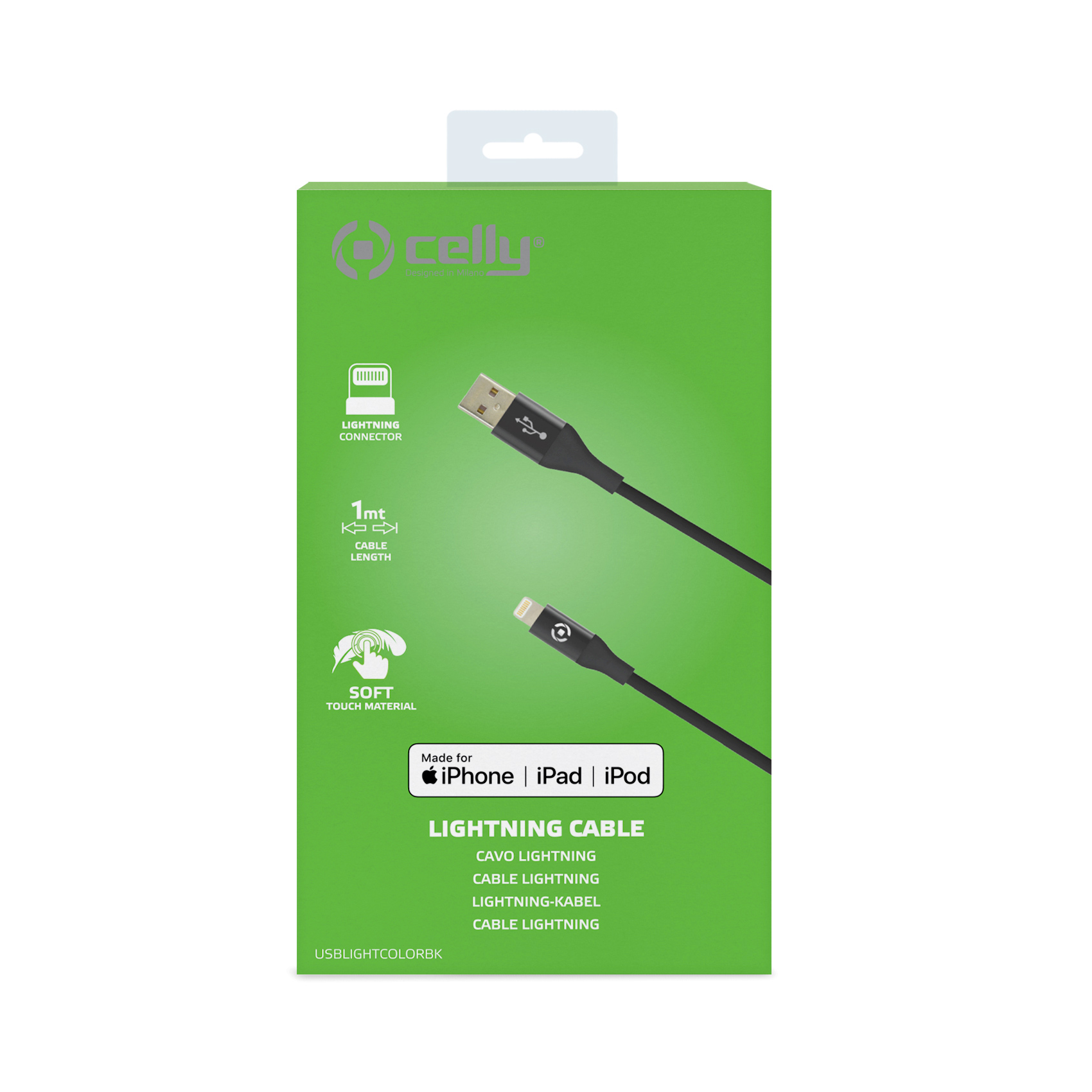 CELLY USBLIGHTCOLOR - Cavo USB-A a Lightning, lunghezza 1 metro, potenza massima 12 Watt, Certificazione "MFI"