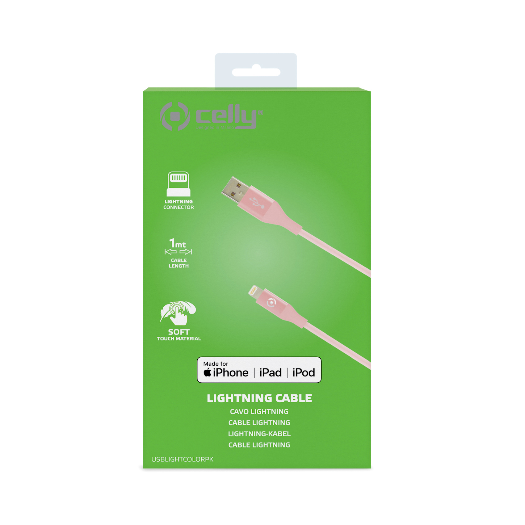 CELLY USBLIGHTCOLOR - Cavo USB-A a Lightning, lunghezza 1 metro, potenza massima 12 Watt, Certificazione "MFI"