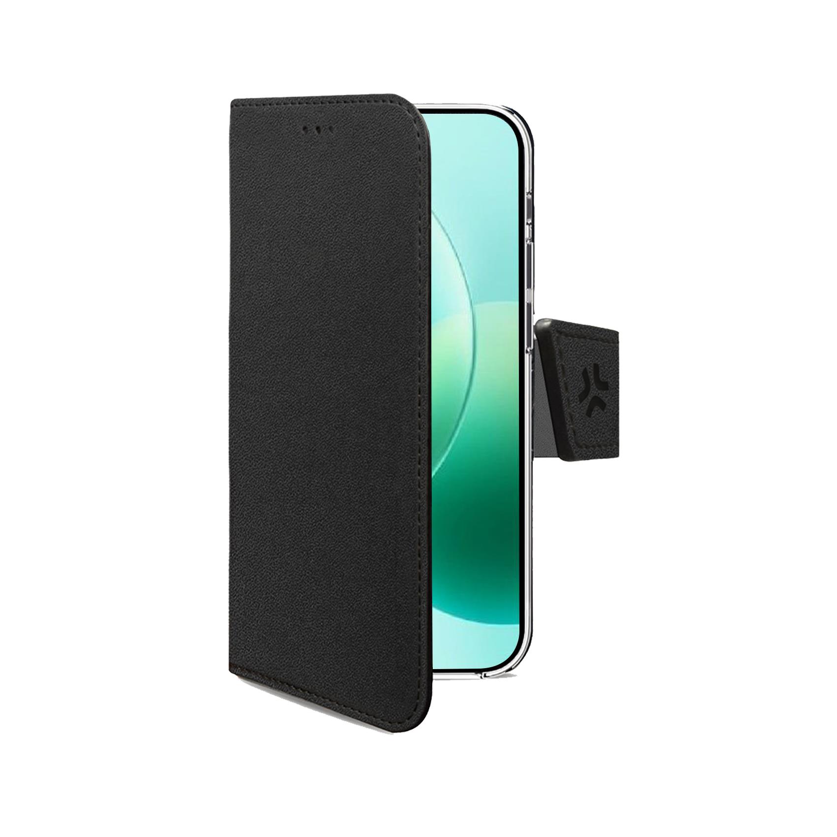CELLY WALLY - Custodia a libro in pelle sintetica con chiusura flap magnetico, slot per carte e funzione stand colore nero compatibile con Honor 600 lite