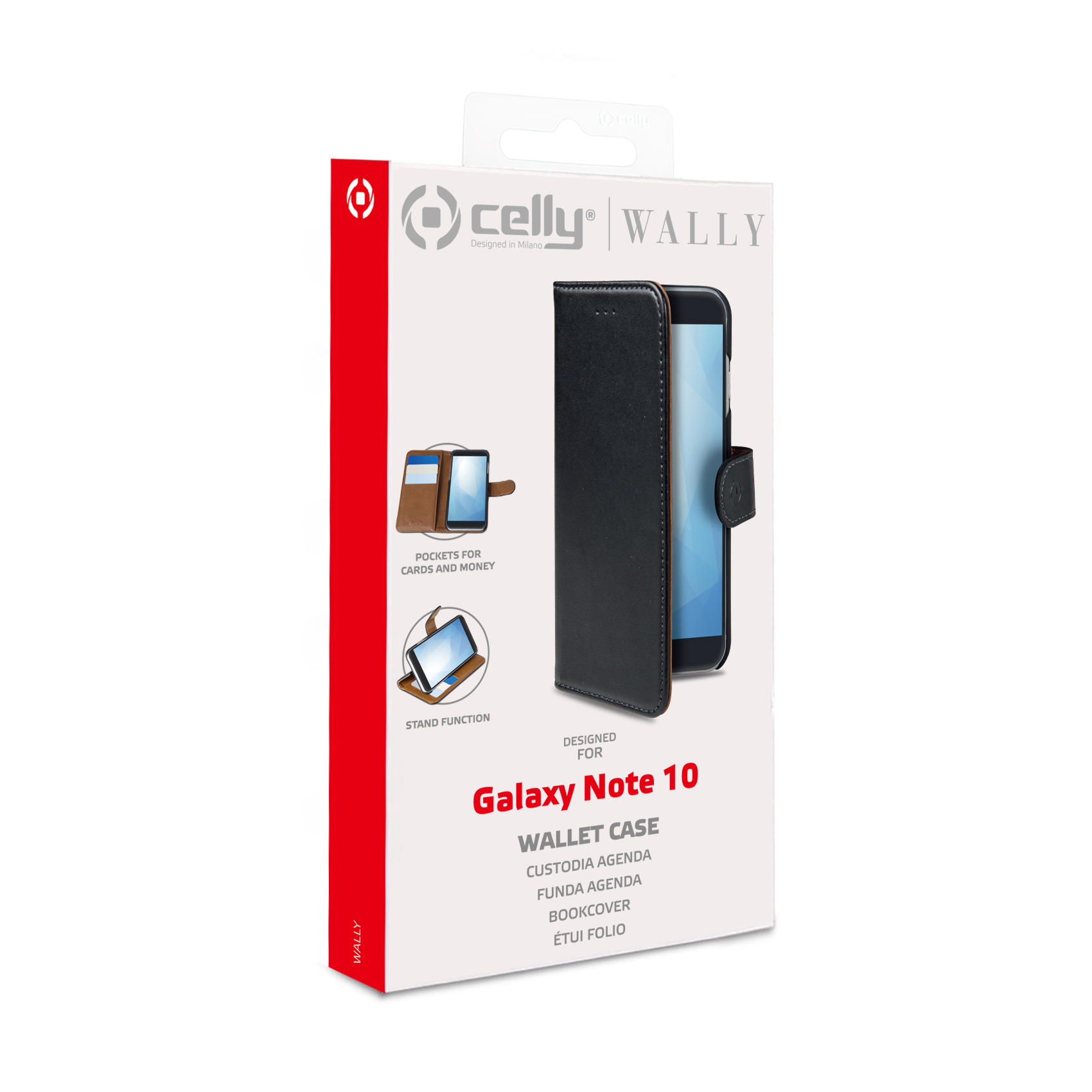 CELLY WALLY - Custodia a libro in pelle sintetica con chiusura flap magnetico, slot per carte e funzione stand colore nero compatibile con Samsung Galaxy Note 10