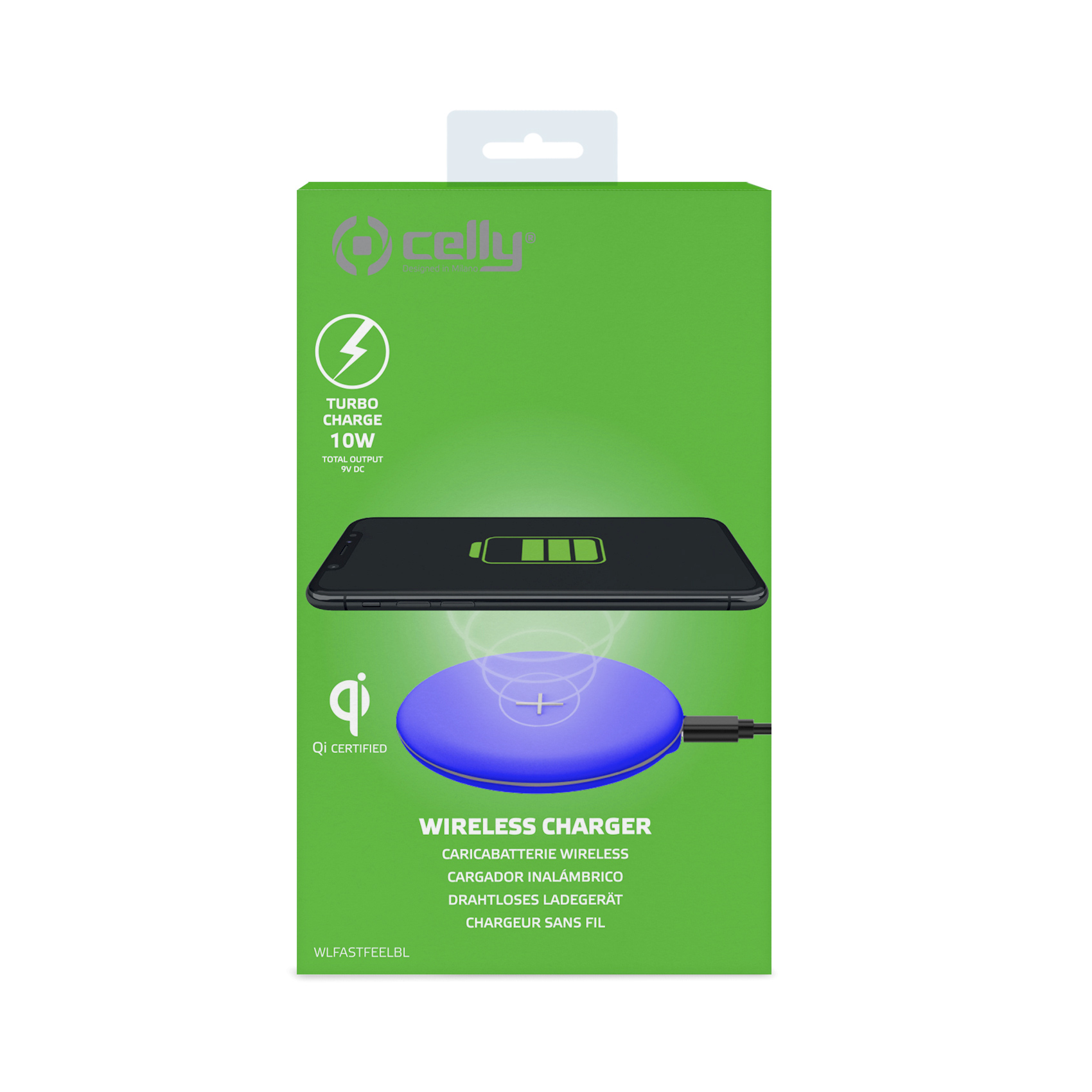 CELLY WLFASTFEEL - Caricabatteria wireless con cavo integrato Micro Usb, indicatori LED, potenza massima 10 Watt