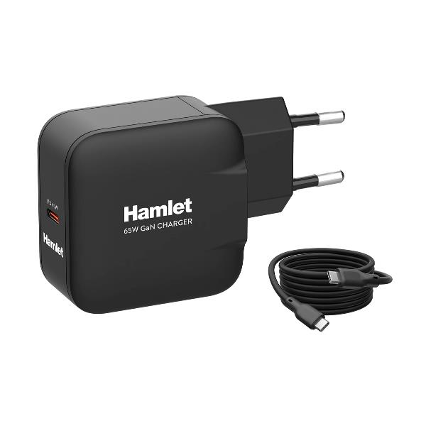 HAMLET XPDG-65WC20  Alimentatore da parete USB-C Power Delivery 65 Watt con Cavo 2 metri - Tecnologia GaN
