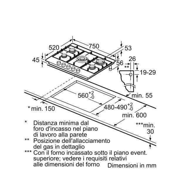 Piano Gas Pgq7B5K90 5F 75Cm Inox - immagine 4