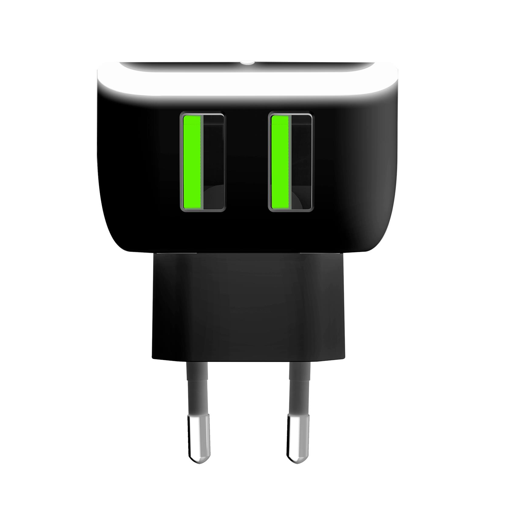 Travel Charger 2Usb 12W LED Nero - immagine 2