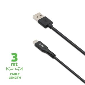 USB-A To USB-C 15W Cable 3Mt Nero