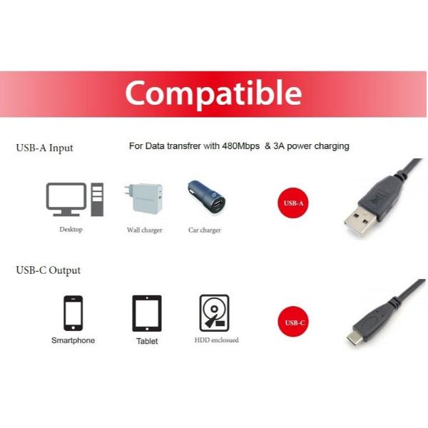 USB 2.0 Type-A To C M/M 1.0M Bla - immagine 5