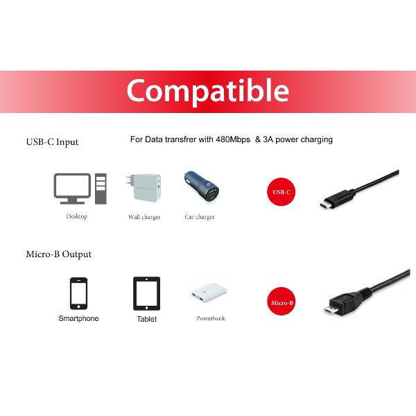 USB 2.0 Cable Microb->C M/M 1 0M Ty - immagine 5