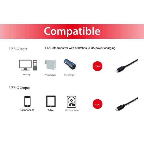 USB 2.0 Type-C To C M/M 2.0M Bla - immagine 3
