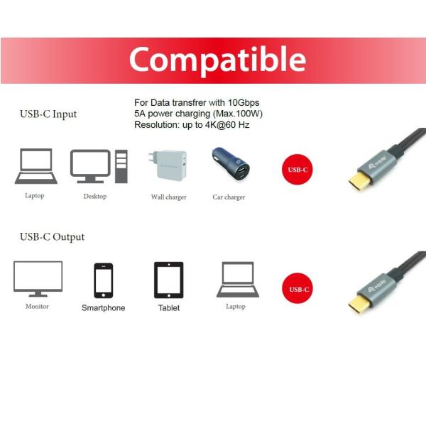 USB 3.2 Gen2 C To C Cable M/M Nero - immagine 4