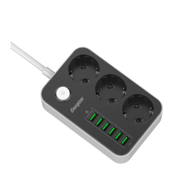 Multipresa 3 Schuko + 6 USB B/N
