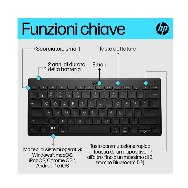 HP 350 Blk Compact Bluetooth Keyb - immagine 5