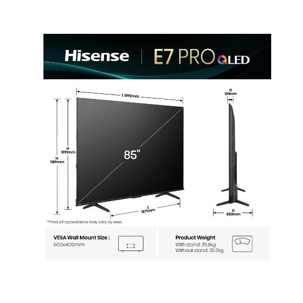 85 E7Q Pro Qled 4K UHD Smart 144Hz