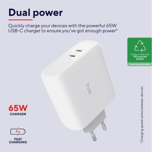 Maxo 65W 2P USB-C Charger Wht - immagine 3