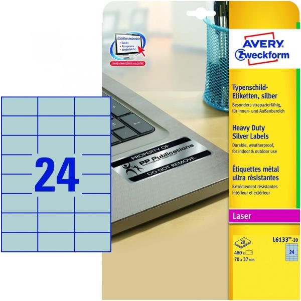 Etichette Argento 70X37Mm 20Ff