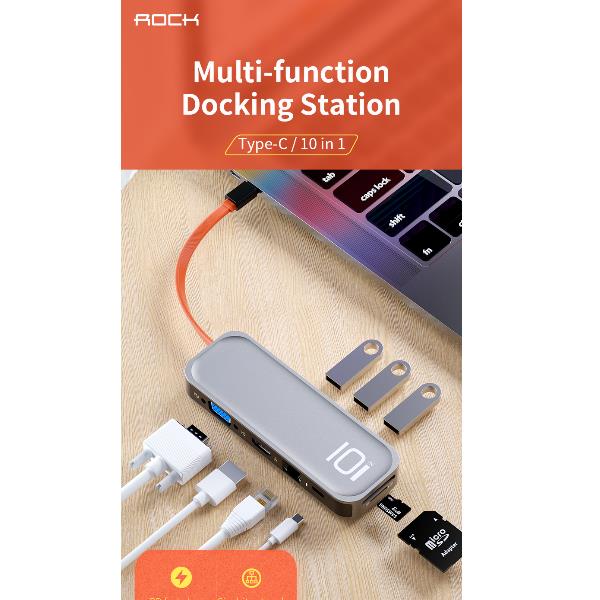 Rock-Hub USB C Ad HDMI/VGA 10 In 1 - immagine 2