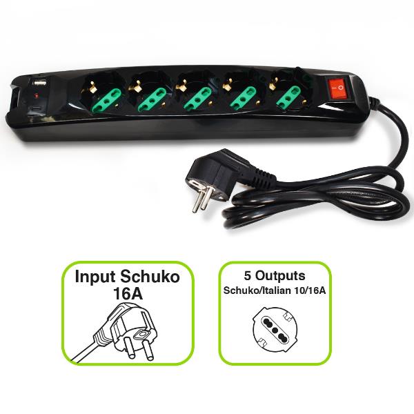 Multipresa USB Schuko 5 Uscite